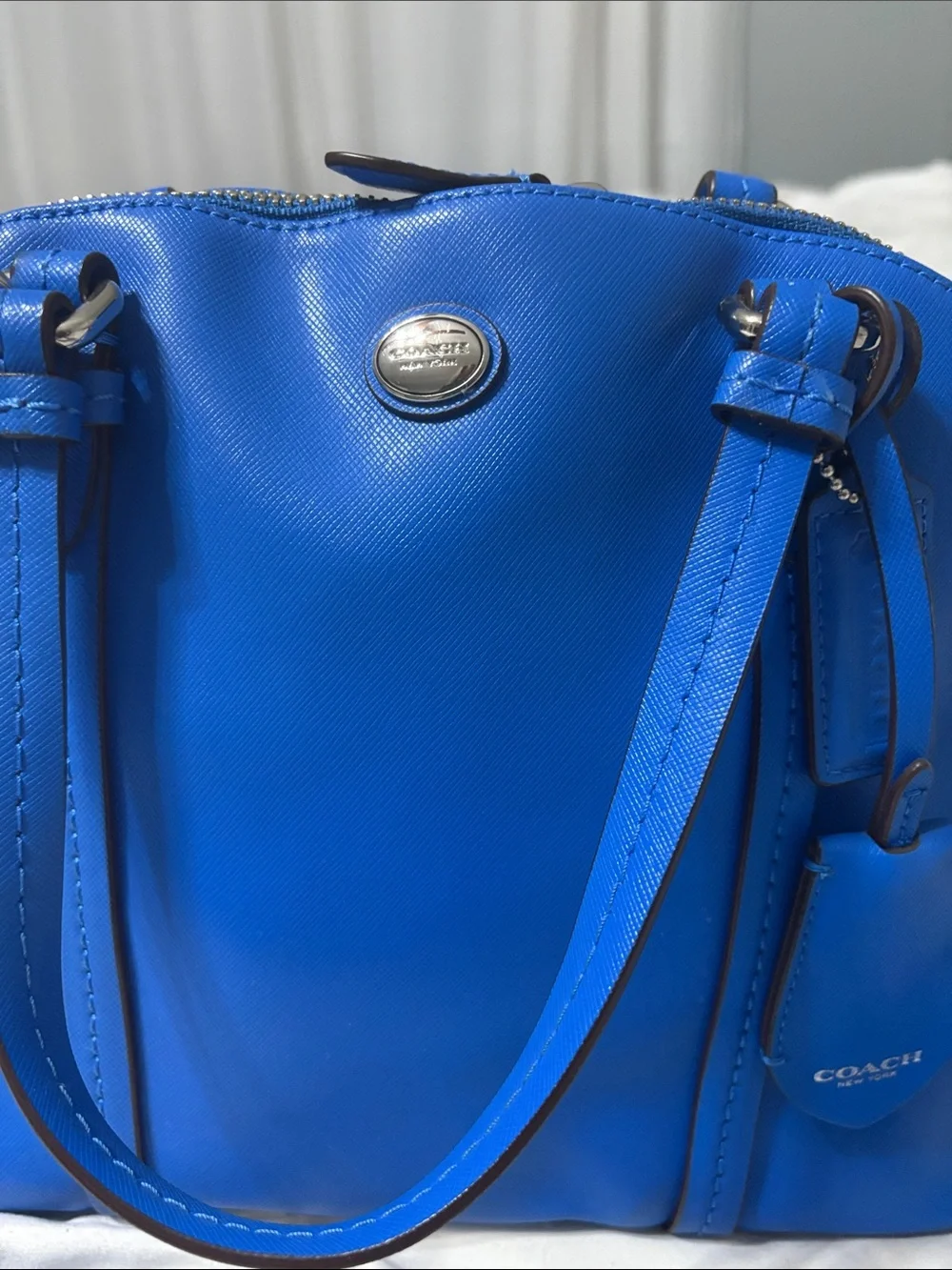 Y2K vintage Coach Electric Blue Leather Dome Satchel - COACH - Picture 2 of 9